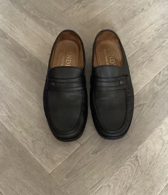 £18.99 • Buy Sanders Mens Slip On Black Leather Hand Sewn Moccasins Shoes Size UK 8.5 Classic