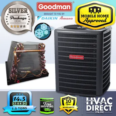 1.5 Ton 14.3 SEER2 Mobile Home Central Air Conditioner & Coil Goodman AC System • $2100