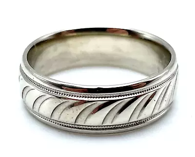 A. Jaffe 14K White Gold 7mm Ribbed & Scalloped Wedding Band Size 10 7.6 Grams • $369.95