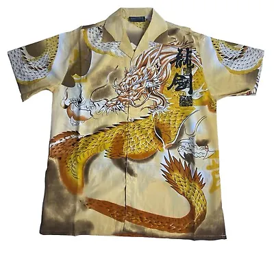 Brother Yellow Chinese Dragon Graphic Print Y2K 00s Hawaiian Unisex Shirt MLXL • £15