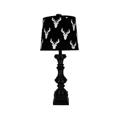Black Distressed Spindle Table Lamp With Moose Themed Lamp Shade • $49.95