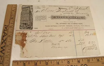 Antique 1876 Illustrated Billhead Keen & Hagerty Metal Mfg Co Baltimore Md • $19.99