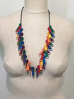 Multi-Coloured Iron Zipper Tab Necklace Pendant  Women’s Jewelry Gift • $59