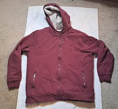 Fatface Brooke Borg Zip Up Hoodie Sherpa Faux Fur Lined Size Large Burgandy • $29.99