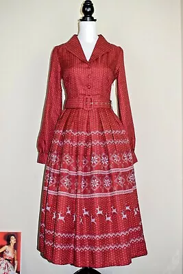 Red Deer Dress Lindy Bop Fair Isle Vintage 1950s Swing BNWT Winter Christmas • £30.49