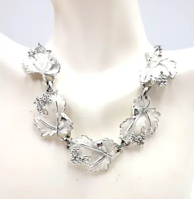 Vintage Sarah Coventry 'Whispering Leaves' White Enamel Silver Tone 16  Necklace • $18.20