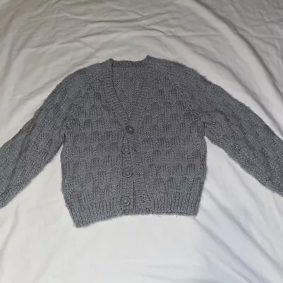 Boys Hand Knitted Cardigan Roughly Age 2 Years Grey • £1.49