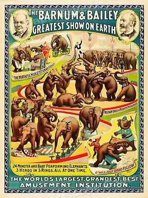 Barnum & Bailey 1930s Performing Elephants Circus Poster - 20x28 • $28.58