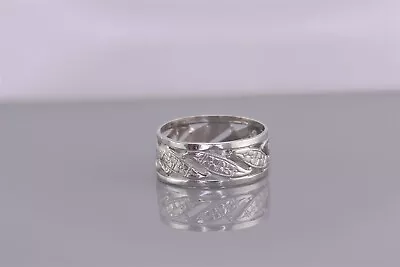 Vintage Sterling Silver 8mm Carved Flower Mourning Band Ring 925 Sz: 8 • $18.50