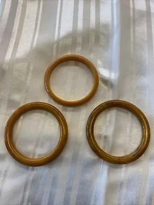 Vintage Carved Butterscotch Bakelite Bangle Bracelet Lot Set Of  3 • $55