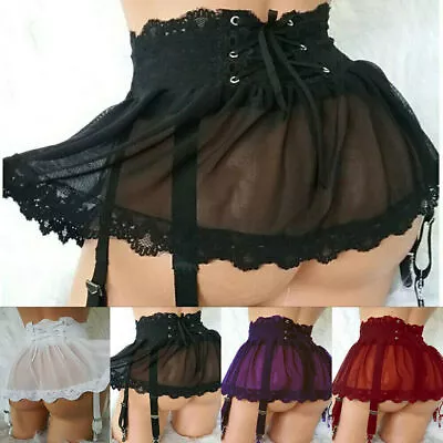 Womens Lace Lingerie Skirt Dress High Waist Suspender Garter Belt Nightwear UK • £2.99