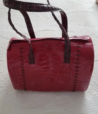 $599.99 • Buy Nancy Gonzalez Large Red Shiny Crocodile Handle Bag With Burgandy Croc Accents!