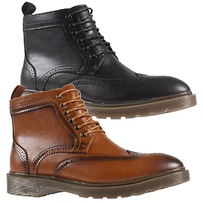 Mens Casual Boots Brogue Smart Formal Combat Lace New Army Ankle Boots Shoes • £29.95