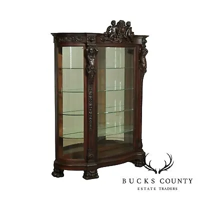 Horner Antique Oak Figural Carved Beveled Glass China Cabinet • $6495