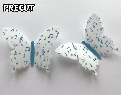 12 Blue Music Notes Edible Rice Wafer Paper Butterfly Cupcake Cake Bun Toppers • £3.55