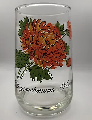$10 • Buy Vintage Brockway November Juice Glass Orange Chrysanthemum Birthday Gift Glass