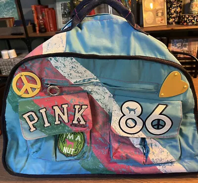 Vintage Victoria's Secret Rolling Duffle Bag Luggage PINK Peace Love 86  Retired • $89.95