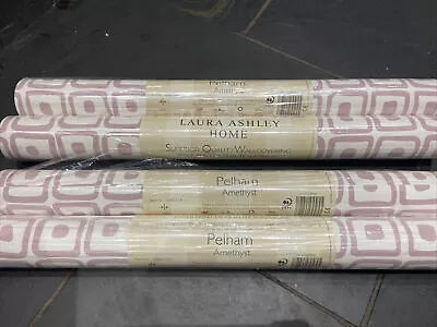 £45 • Buy 4 New Sealed Laura Ashley Pelham Amethyst  Wallpaper Roll Retro 1950s Design