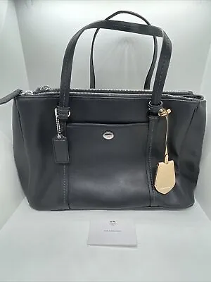 COACH Peyton Genuine Leather Black Double-Zip Shoulder Purse Bag - G1381-F25669 • $40