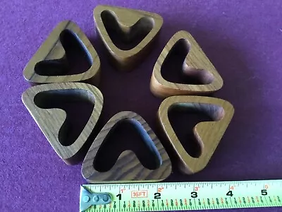 Set Of 6 Vintage Mid Century Modern Teak Wood Triangle Napkin Ring Holders • $18.99