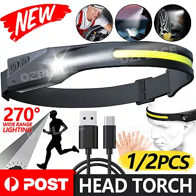 Waterproof COB LED Motion Sensor Head Torch Headlight USB Rechargeable Headlamp • $8.85