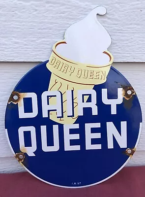 Vintage 1957 Dated Dairy Queen Ice Cream 10.5” Porcelain Gas Oil Sign • $45.44