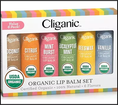 Cliganic USDA Organic Lip Balm Gift Set 6 Flavors 100% Natural Moisturizer • $13.75