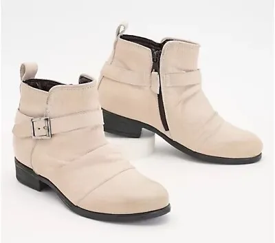 New Miz Mooz Leather Ankle Boots Booties With Buckle Suzy Linen Size 8.5-9 US • $52.64