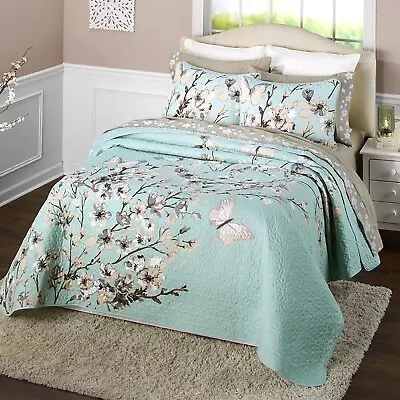 The Lakeside Collection Embroidered Cherry Blossom Quilt Set With Shams - Kin... • $89.25