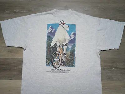 Mountain Goat Bike Outdoors Vtg T Shirt Out Of Car Experience Hike Nature Trail • $28.99