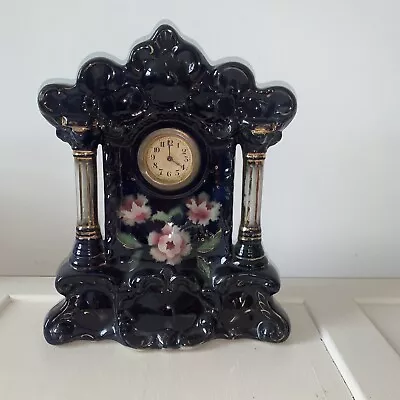 Large Ornate Victorian Pottery Mantelpiece Brass Rim Swiss Clock. • £52.99