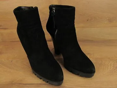 MIU MIU Italy Black Suede Lug Sole Platform Zip Bootie Ankle Boots Size 40 10 • $60