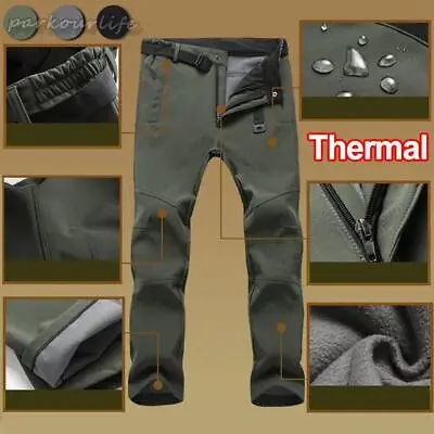 Men Waterproof Trouser Windproof Warm Thick Fleece Thermal Tactical Hiking Pants • £15.99