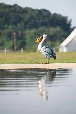 16 Inch Metal Pelican Garden Statues & Sculptures Yard Art Blue And White • $48.59