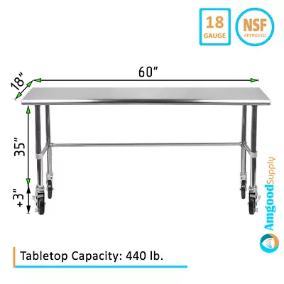 18  X 60  Stainless Steel Open Base Table | NSF Prep Metal Work Table • $279.95