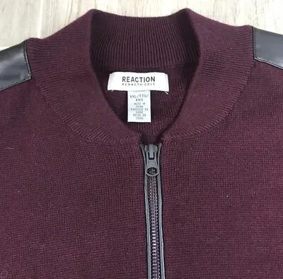 Kenneth Cole Reaction Men's Mixed-Media Full Zip Sweater Jacket Merlot  Size XXL • $14.98