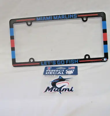 Miami Marlins Plastic License Plate Frame And Die Cut 4  Fish Orange Blue  Decal • $20