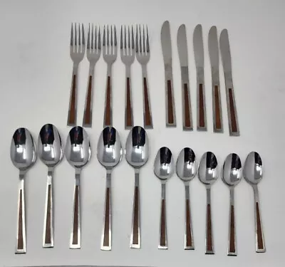 Vintage Silverware Flatware Japan Stainless Retro Wood Inlay Mid Century Modern • $47.96