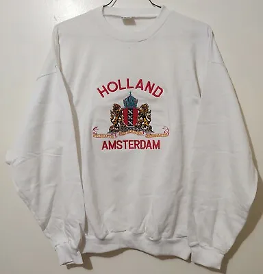 $21 • Buy VTG 80s Embroidered Coat Of Arms Of Amsterdam Holland Crewneck Sweatshirt XXL