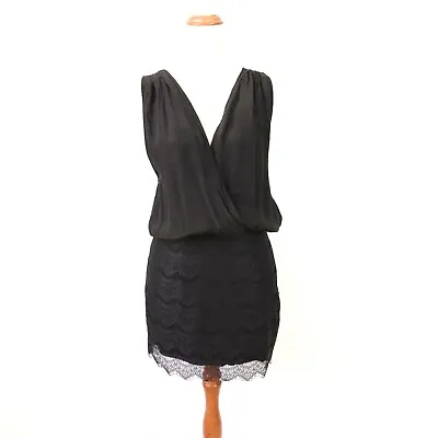 Maurie & Eve Womens Dress Size 6 Silk Blouson Lace Skirt Black Sleeveless • $20.59