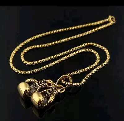 Gold Chain And Boxing Gloves 9ct Gold Plated Great Quality Solid Gloves & Chain  • £29.99