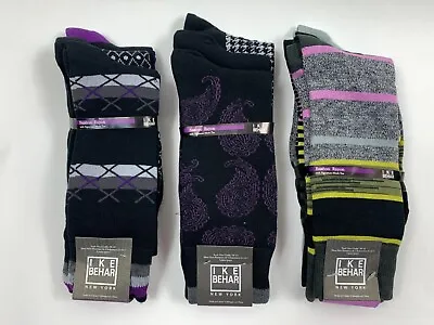 Ike Behar New York Men Black MultiColor Patterned Socks Sz 10-13 Pack Of 3 Pairs • $6.46