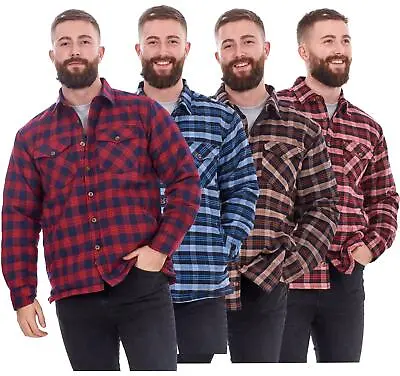 Mens Padded Work Shirt Quilted Yarn Dyed Cotton Buttons Thick Lumberjack Jacket • £15.95