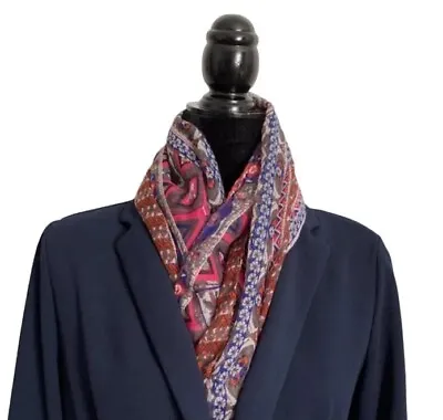 Boho  Pretty Aztec Diamond Jewel  Pink Purple Orange Infinity Gauze Long Scarf • $19.46