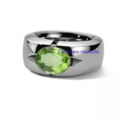 Natural Peridot Gemstone With 925 Sterling Silver Band Ring For Men's #890 • £73.30