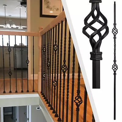 20*1/2 Iron Balusters Double Basket Metal Spiral Spindles 44in Stair Parts Black • $144.99