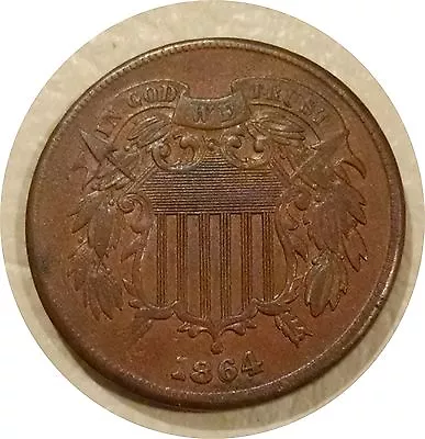 1864 TWO CENT PIECE 2c TRIPLE PUNCHED DATE ~ NICE BROWN EXTREMELY FINE COIN • $109.99