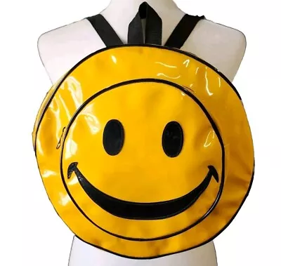 Vintage 90's Yellow Patent Leather Smiley Face Bag Club Kid Backpack • $80