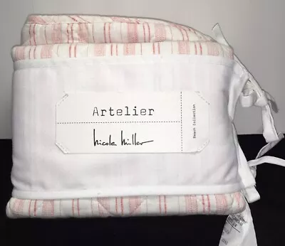 NICOLE MILLER Artelier KING PILLOW SHAMS 2 PC Set Coral & White Stripes NWT • $39.96