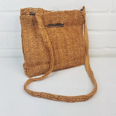 Free People Brunch Date Clutch Bag Raffia Tan Brown Boho Crossbody Strap Paper • £23.99